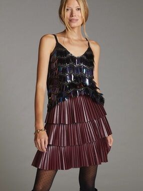 Anthropologie Black Iridescent Sequin Fringe Tank